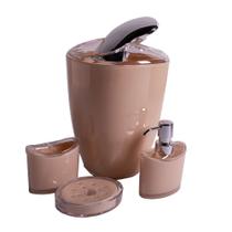 Kit Banheiro lixeira saboneteira porta sabonete liquido porta escova de dentes Acrílico Vizapi 4pçs Luminus Bege Pérola