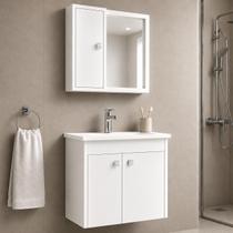 Kit Banheiro Lucca Gabinete com Cuba e Armário Espelheira MDF Branco Kit Banheiro Lucca Gabinete com Cuba e Armário Espelheira MDF Branco