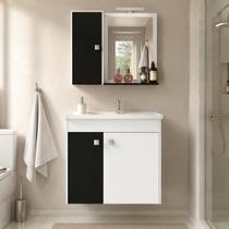 Kit Banheiro Lucca Gabinete com Cuba e Armário Espelheira MDF Branco Preto MV MOBILIA Kit Banheiro Lucca Gabinete com Cuba e Armário Espelheira MDF Branco Preto MV MOBILIA