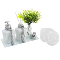 Kit Banheiro Luxo Aromatizador de Ambiente C/ Porta Algodão E Bandeja