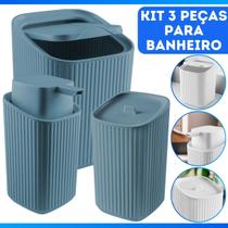 Kit Banheiro Luxo Conjunto Completo 3pçs Com Lixeira Porta Algodão E Dispenser