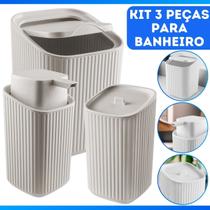 Kit Banheiro Luxo Conjunto Completo 3pçs Com Lixeira Porta Algodão E Dispenser