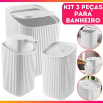 Kit Banheiro Luxo Conjunto Completo 3pçs Com Lixeira Porta Algodão E Dispenser Kit Banheiro Luxo Conjunto Completo 3pçs Com Lixeira Porta Algodão E Dispenser