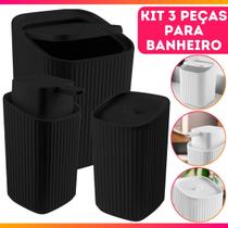Kit Banheiro Luxo Conjunto Completo 3pçs Com Lixeira Porta Algodão E Dispenser