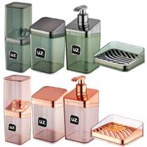 Kit Banheiro Luxo Lavabo Porta Sabonete Sabão Líquido Algodão Escova de Dentes Rose Gold Kit Banheiro Luxo Lavabo Porta Sabonete Sabão Líquido Algodão Escova de Dentes Rose Gold