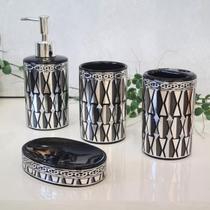 Kit Banheiro Luxo Prata Lavabo 4 Peças Porta Sab Liquído Escova