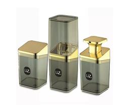 Kit Banheiro Luxo Preto com Dourado UZ 3 Peças