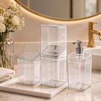 Kit Banheiro Luxuoso Gold 3 Peças: Dispenser, Porta Escova e Algodão Premium