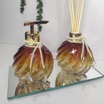 Kit Banheiro Marrom Degrade Aromatizador Porta Sabonete Liquido