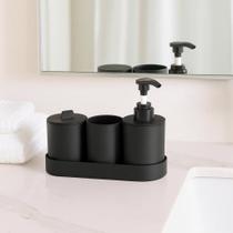 Kit Banheiro ou Lavabo 4 Peças com Porta Sabonete Líquido, Escova de Dente e Saboneteira, Ideal para Lavabo