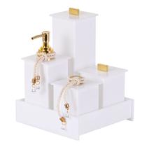 Kit Banheiro Pia 5 Peças Porta Sabonete Líquido Aromatizador Difusor De Ambiente Porta Algodão Cotonete E Bandeja Decorativa Kit Banheiro Pia 5 Peças Porta Sabonete Líquido Aromatizador Difusor De Ambiente Porta Algodão Cotonete E Bandeja Decorativa