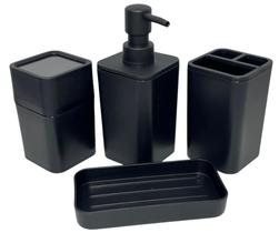 Kit Banheiro Pia Porta Escova Algodão Sabonete 4 Pçs Preto Soprano Kit Banheiro Pia Porta Escova Algodão Sabonete 4 Pçs Preto Soprano