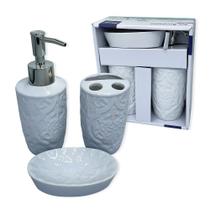 Kit Banheiro Porcelana 3 Peças Lavabo Porta Sabonetes e Escovas - Wincy