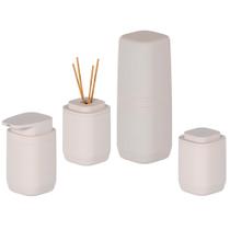 Kit Banheiro Porta Algodão Escova Sabonete Difusor OU Bege Kit Banheiro Porta Algodão Escova Sabonete Difusor OU Bege