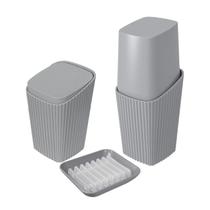 Kit Banheiro Porta Cotonete Escova Saboneteira New Square Cinza - Coza Kit Banheiro Porta Cotonete Escova Saboneteira New Square Cinza - Coza