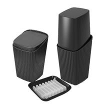 Kit Banheiro Porta Cotonete Escova Saboneteira New Square Preto - Coza Kit Banheiro Porta Cotonete Escova Saboneteira New Square Preto - Coza