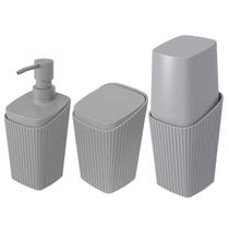 Kit Banheiro Porta Escova Cotonete Dispenser New Square Cinza - Coza Kit Banheiro Porta Escova Cotonete Dispenser New Square Cinza - Coza
