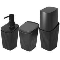 Kit Banheiro Porta Escova Cotonete Dispenser New Square Preto - Coza Kit Banheiro Porta Escova Cotonete Dispenser New Square Preto - Coza