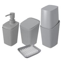 Kit Banheiro Porta Escova Cotonete Dispenser Saboneteira New Square Cinza - Coza Kit Banheiro Porta Escova Cotonete Dispenser Saboneteira New Square Cinza - Coza