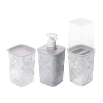 Kit Banheiro Porta Escovas de Dente com Tampa Dispenser Sabonete Líquido e Porta Algodão -