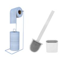 Kit Banheiro Porta Papel Higiênico 3 Rolos E Escova Sanitária Silicone Para Vaso