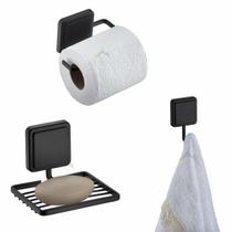 Kit Banheiro Porta Papel higiênico Sabonete Toalha Adesivo