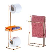 Kit Banheiro Porta Papel Higiênico + Toalheiro Rosto Duplo Rosé Cobre - Future