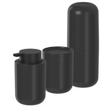 Kit Banheiro Porta Sabonete Algodão Escova Bandeja Bold 3 peças Kit Banheiro Porta Sabonete Algodão Escova Bandeja Bold 3 peças