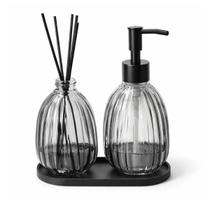 Kit Banheiro Porta Sabonete Líquido 400ML c/ Bandeja e Difusor Aromas Lívon Kit Banheiro Porta Sabonete Líquido 400ML c/ Bandeja e Difusor Aromas Lívon