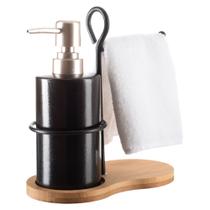 Kit Banheiro Porta Sabonete Líquido + Mini Toalha + Suporte
