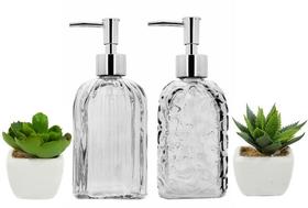Kit Banheiro Porta Sabonete Líquido Vidro Clear e Mini Vaso Suculenta 4 Peças Kit Banheiro Porta Sabonete Líquido Vidro Clear e Mini Vaso Suculenta 4 Peças