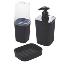 Kit Banheiro Porta Sabonete + Porta Escova + Porta Algodão Pia Lavabo Decoração Elegante Casal