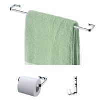 Kit Banheiro Porta Toalha 60cm + Cabide Toalheiro + Papeleira Cromado - Future Kit Banheiro Porta Toalha 60cm + Cabide Toalheiro + Papeleira Cromado - Future