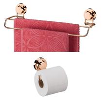 Kit Banheiro Porta Toalha Duplo Toalheiro Suporte Papel Higiênico Ventosa Cobre Rose Gold - Future Kit Banheiro Porta Toalha Duplo Toalheiro Suporte Papel Higiênico Ventosa Cobre Rose Gold - Future