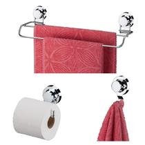 Kit Banheiro Porta Toalha Suporte Papel Higiênico Gancho Multiuso Ventosa Cromado - Future Kit Banheiro Porta Toalha Suporte Papel Higiênico Gancho Multiuso Ventosa Cromado - Future