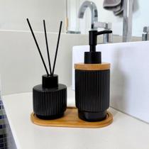 Kit Banheiro Premium Bambu Porta Escova Sabonete Elegante Kit Banheiro Premium Bambu Porta Escova Sabonete Elegante