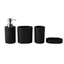 Kit Banheiro Preto com Bambu: 4 Peças (Dispenser, Porta Escova, Copo, Saboneteira) Kit Banheiro Preto com Bambu: 4 Peças (Dispenser, Porta Escova, Copo, Saboneteira)
