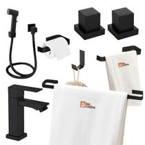 Kit Banheiro Preto Ducha + 2 Acabamento Registro + Torneira Kit Banheiro Preto Ducha + 2 Acabamento Registro + Torneira