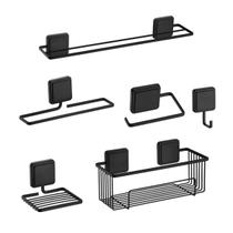 Kit banheiro preto fosco 6 peças fixaçao por adesivo Norbond Future