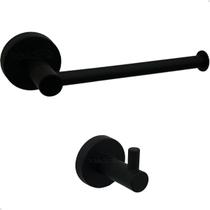 Kit Banheiro Preto Fosco Cabide Simples Gancho Porta Toalha De Rosto E Porta Papel Higiênico Papeleira Suporte Inox 304 Acessorios Lavabo Luxo