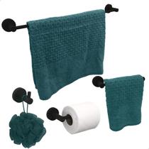 Kit Banheiro Preto Fosco Inox 304 4 Peças Toalheiro Porta Papel Higienico Porta Toalha Gancho Cabide Suporte Parede Kit Acessorio Lavabo Black Luxo