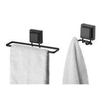 kit banheiro preto fosco ventosa 02 peça Future gancho e toalheiro rosto PRAKZA kit banheiro preto fosco ventosa 02 peça Future gancho e toalheiro rosto PRAKZA