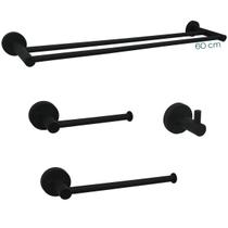 Kit Banheiro Preto Inox 304 Acessorios Para Lavabo Luxo 4 Peças Toalheiro Duplo Porta Toalha Porta Papel Higiênico Gancho Suporte Parede Black Fosco