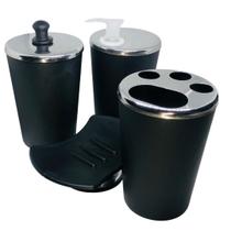 Kit Banheiro Preto Inox Lavabo Luxo Conjunto 4 Peças Pia