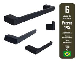 Kit Banheiro Preto Porta Tolhas 1 Papel E Cabide 4 Pçs Inox