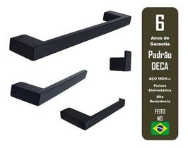 Kit Banheiro Preto Porta Tolhas Papel E Cabide 4 Peças Inox