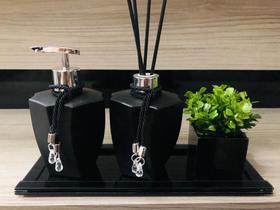 Kit Banheiro Preto Vaso Plantinha Difusor Sabonete Bandeja
