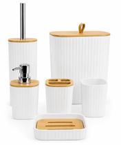 Kit banheiro quadrado com tampa bambu mimo style 15707 Kit banheiro quadrado com tampa bambu mimo style 15707