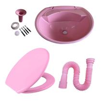 Kit Banheiro Rosa - Lavatório + Assento Sanitário + Sifão Meu Mundo Rosa