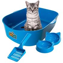 Kit Banheiro Sanitário Higinenico para Gatos Bandeja Pá Comedouro Bebedouro 4 Peças - Jel Plast